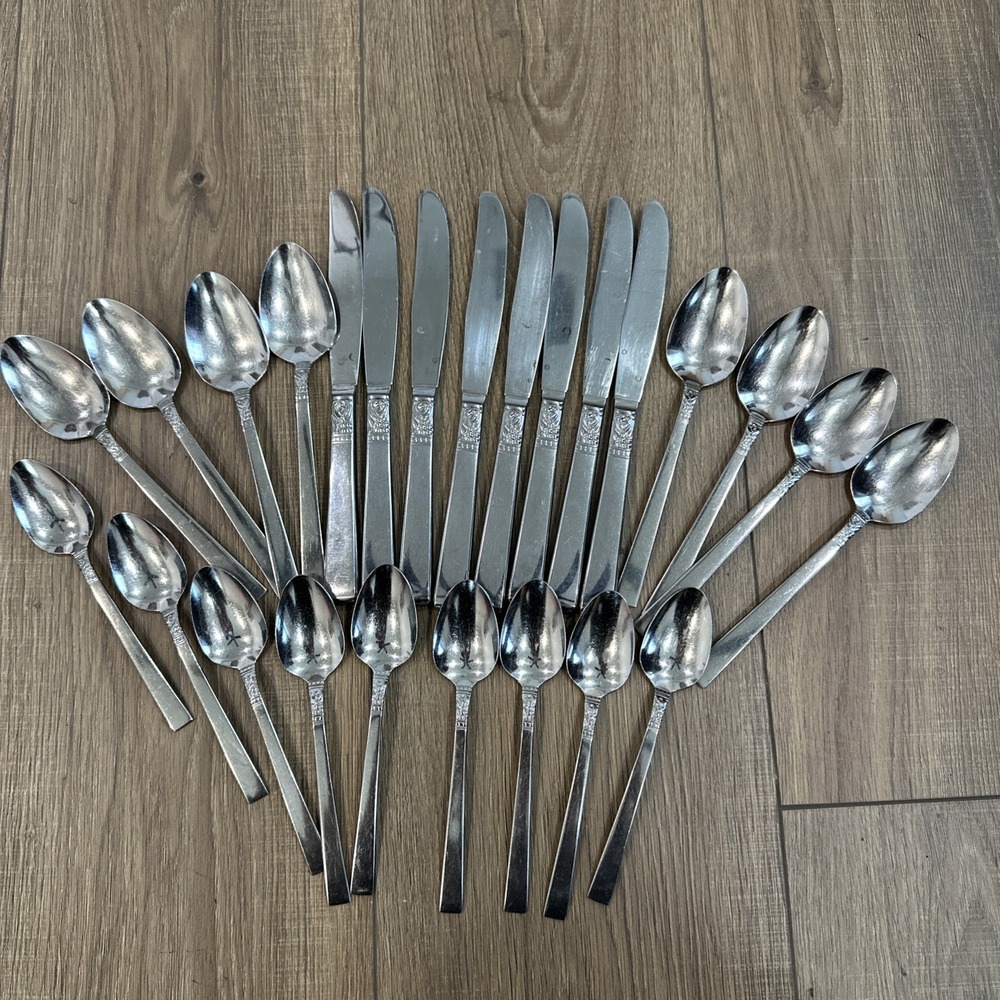 Wm A Rogers Oneida NORTHLAND Stainless Flatware Set Service for 8 Knives Spoons